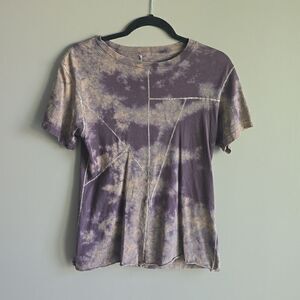 Affliction Purple & Tan Distressed Tie-Dye Acid Wash Shimmer Stitching T-Shirt